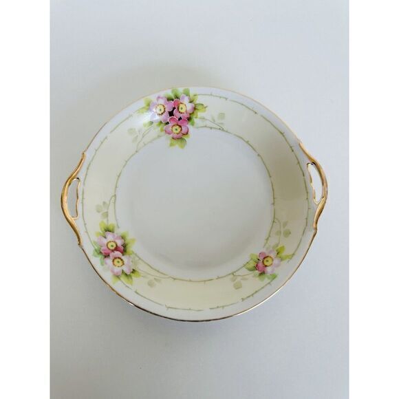 Hand Painted NIPPON Plate Platter Dish Open Handle Gold Trim Pink Flower Photos - Picture 3 of 11